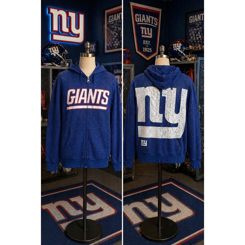 NY Giants Mesh Zip Jacket Women’s Medium NFL Blue Big Logo Hoodie